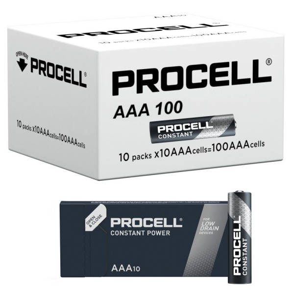 Duracell Procell Constant AAA Bulk Pack of 100 Alkaline Battery MN2400 1,5V