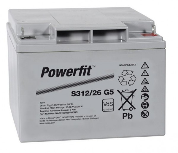 Exide Powerfit S312/26 F5 12V 26Ah dryfit lead-acid battery AGM with VdS