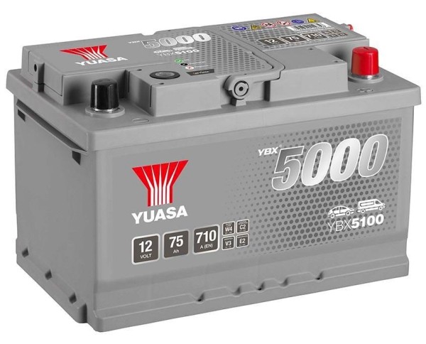 Yuasa YBX5100 12V 75Ah 680A Silver High Performance Battery