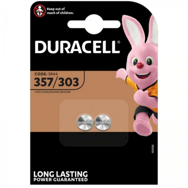 Duracell D 357/303 SR44 Watch Button Cell Silver Oxide 190mAh 1.55V (2 Blister)