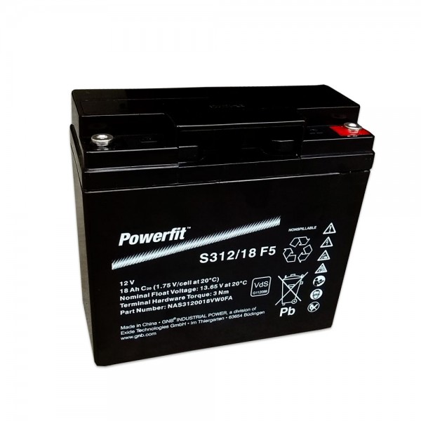 Exide Powerfit S312/18 F5 12V 18Ah dryfit lead acid battery AGM with VdS