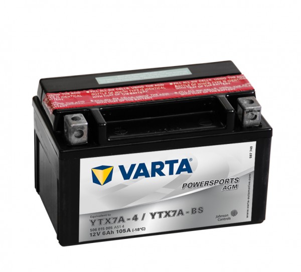 Varta Powersports AGM YTX7A-4 Motorcycle Battery YTX7A-BS 506015005 12V 6Ah 105A
