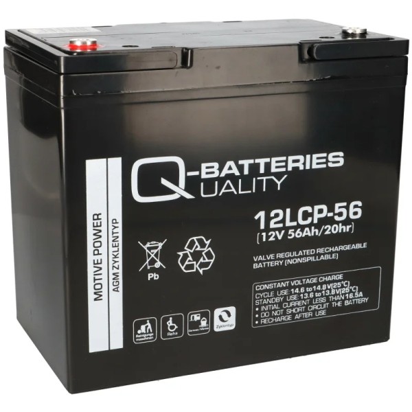 Q-Batteries 12LCP-56 / 12V - 56Ah Lead acid battery Cycle type AGM - Deep Cycle VRLA