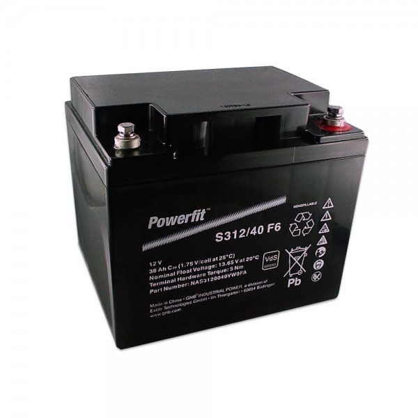 Exide Powerfit S312/40 F6 12V 38Ah dryfit lead acid battery AGM with VdS