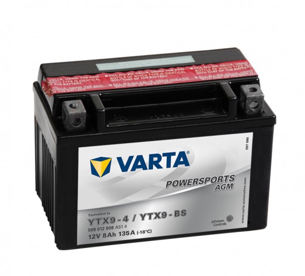 Varta Powersports AGM YTX9-4 Motorcycle Battery YTX9-BS 508012008 12V 8Ah 135A