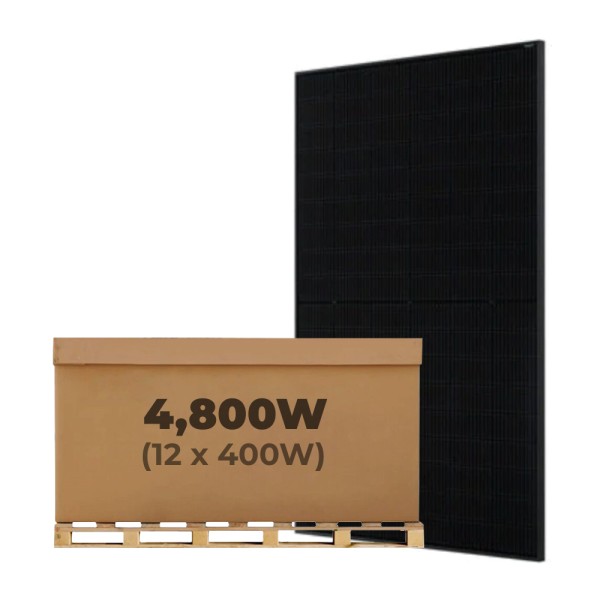 4.8kW JA Solar Panel Kit of 12 x 400W Mono MBB PERC Half-Cell Black Rigid Short Frame Solar Panels