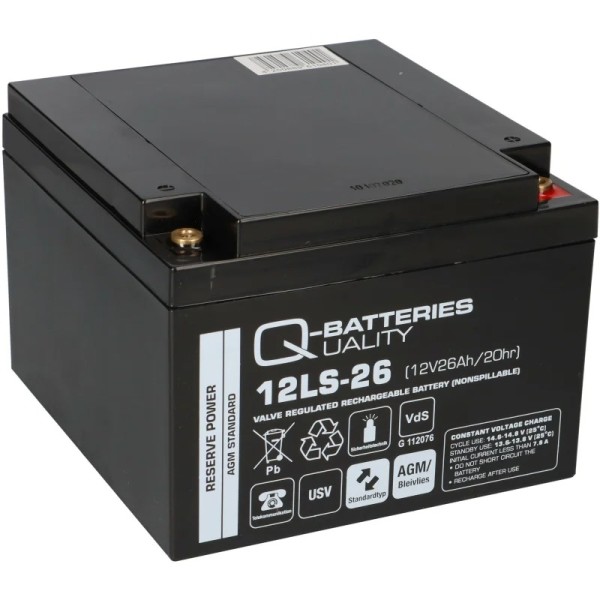 Q-Batteries 12LS-26 12V 26Ah lead-fleece battery / AGM VRLA with VdS