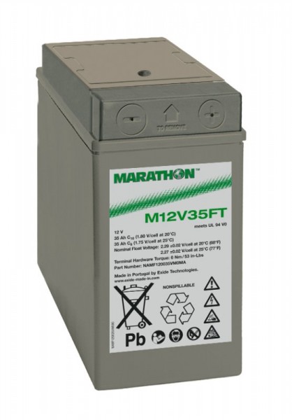 Exide Marathon M12V35FT 12V 35Ah UL 94-V0 Front terminal AGM lead fleece battery VRLA