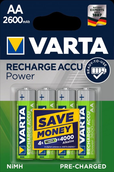 Varta Recharge Battery Power Mignon AA 2600mAh (4er Blister)