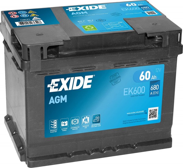 EXIDE EK600 027 AGM Stop / Start Car Battery 12V 60AH 680CCA
