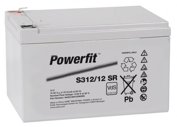 Exide Powerfit S312/12 SR 12V 12Ah dryfit lead acid battery AGM with VdS