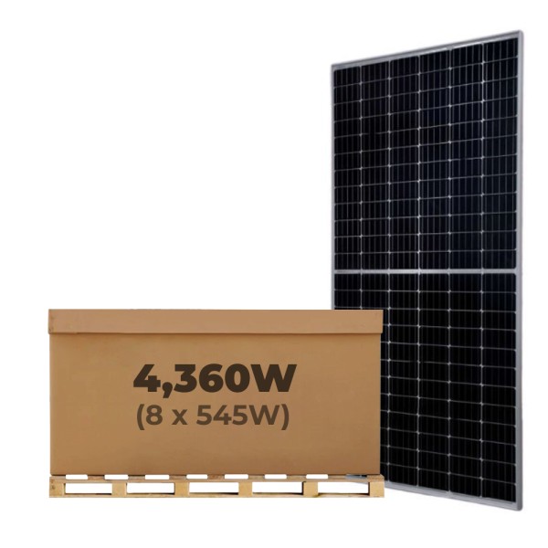 4.36kW JA Solar Panel Kit of 8 x 545W Mono MBB PERC Half-Cell Silver Rigid Solar Panels