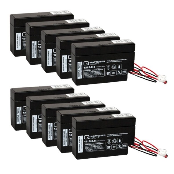 12V 0.8Ah Lead Fleece Battery VRLA with JST Connector Q-Batteries 12LS-0.8 x 10