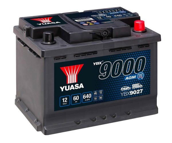 Yuasa YBX9027 12V 60Ah 640A AGM Start Stop Plus Battery