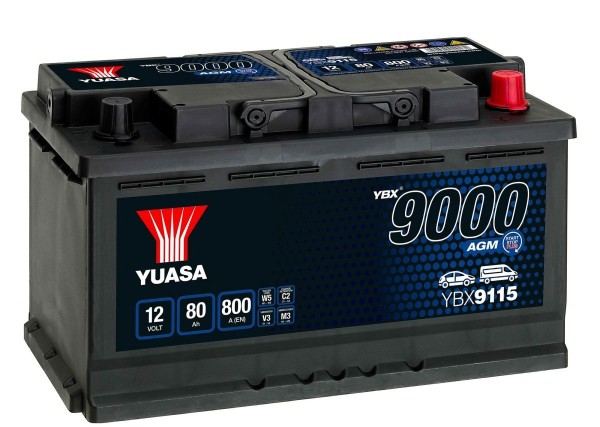 Yuasa YBX9115 12V 80Ah 800A AGM Start Stop Plus Battery