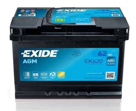 EXIDE EK620 Starter Battery 12V 62Ah 680A B13 AGM Battery