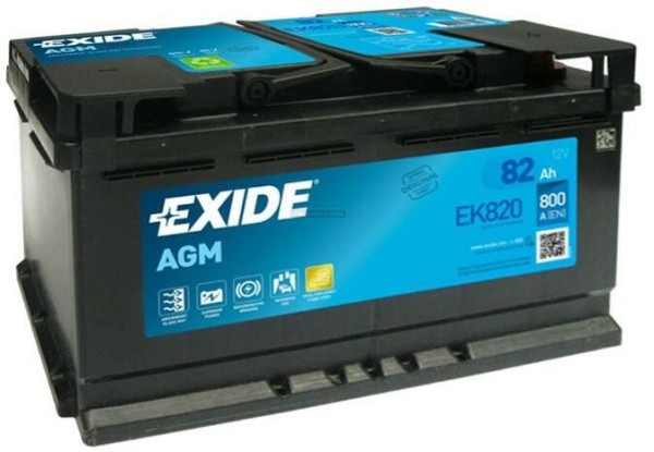 EXIDE EK820 12V 82Ah 800A B13 AGM Starter Battery