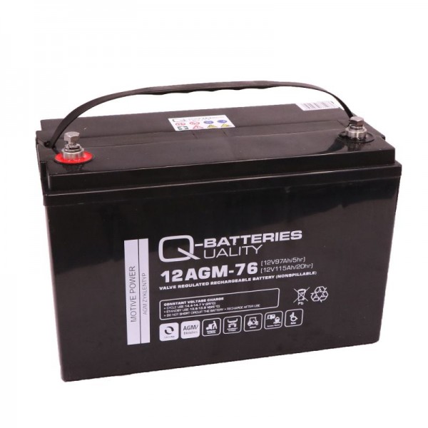 Q-Batteries 12AGM-76 Traction battery 12V 97Ah (5h) 115Ah (20h), maintenance-free AGM battery VRLA-C