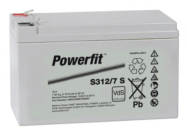Exide Powerfit S312/7 S 12V 7Ah dryfit lead-acid battery AGM with VdS