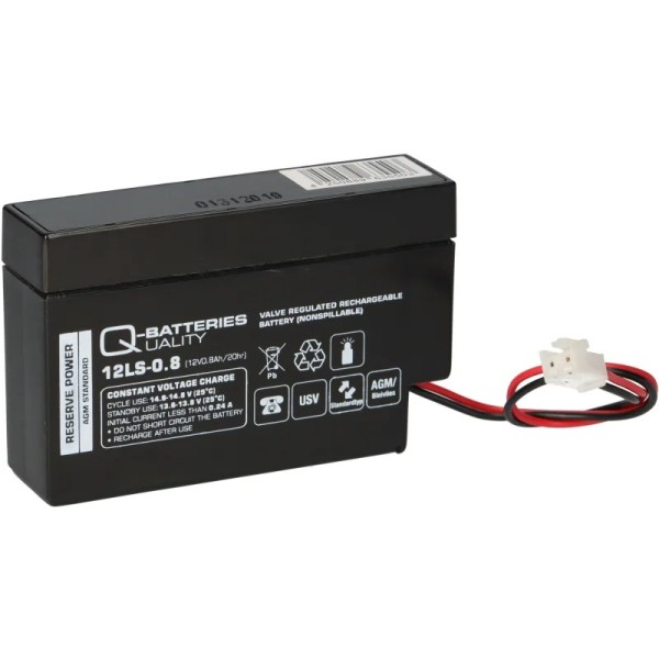 Q-Batteries 12LS-0.8 12V 0,8Ah lead fleece battery / AGM with JST connector