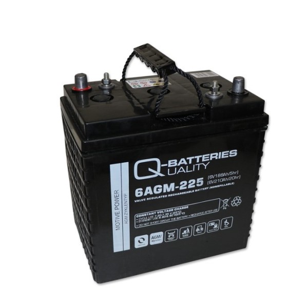 Q-Batteries 6AGM-225 Traction battery 6V 185Ah (5h) 210Ah (20h), maintenance-free AGM battery VRLA