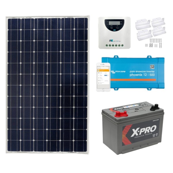 175W Off-grid Shed Solar Kit with 20A MPPT, 500W inverter and Leisure Battery