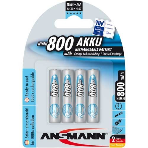Ansmann Battery Micro AAA HR03 800mAh NiMH (4 Blister)