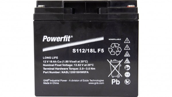 Exide Powerfit S112/18L F5 12V 18Ah AGM lead battery VRLA