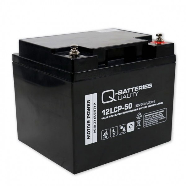 Q-Batteries 12LCP-50 12V 50Ah AGM lead-acid battery with shoulder strap