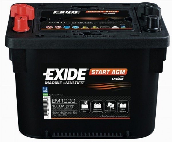 Exide Maxxima EM1000 AGM starter, supply battery MAX900 12V 50Ah 800A