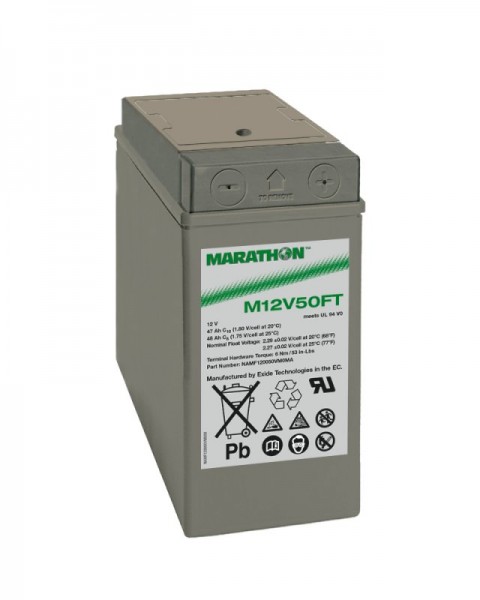 Exide Marathon M12V50FT 12V 47Ah UL94-V0 Front terminal AGM lead fleece battery VRLA