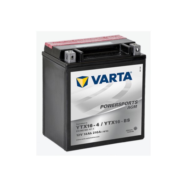 Varta Powersports AGM YTX16-BS Motorcycle Battery YTX16-4 514902022 12V 14Ah 210A