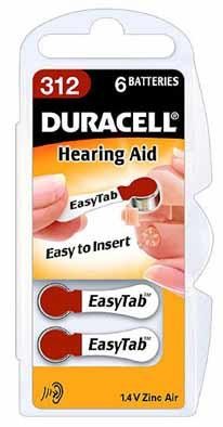 Duracell ActivAir Easy Tab 312 Hearing Aid Battery 1.4V (6er Blister)