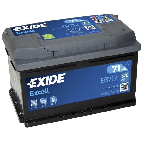 EXIDE EB712 EXCELL CAR BATTERY 71Ah 670A 100